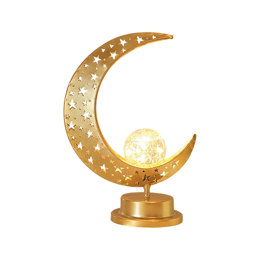 LED Star And Moon Wrought Iron Hollow Desktop Decor Lamp