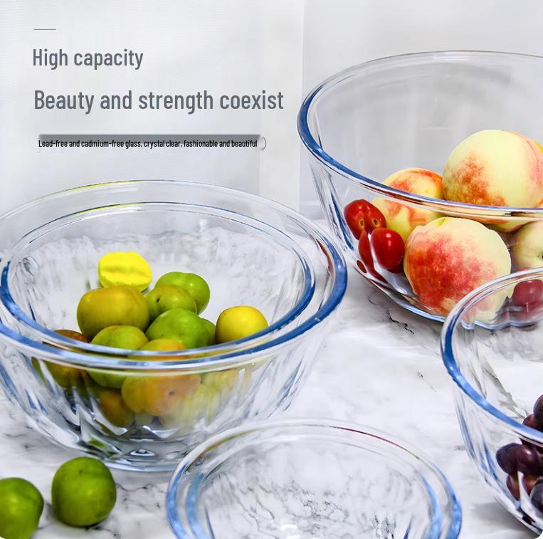 Heat-Resistant Borosilicate Glass Bowl for Microwave, Egg Beating, Baking, Dough Mixing, and Soup.