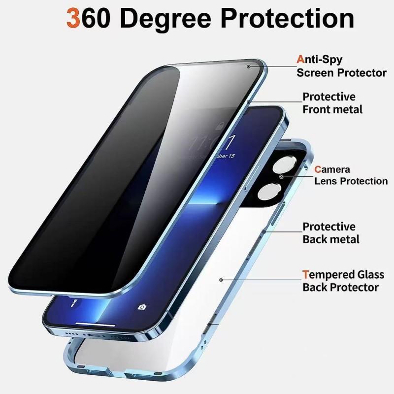 Magnetic Snap-on Privacy Screen Protector Case IPhone 18 Pro Max Dual Glass Aluminum Bumper Full Cover