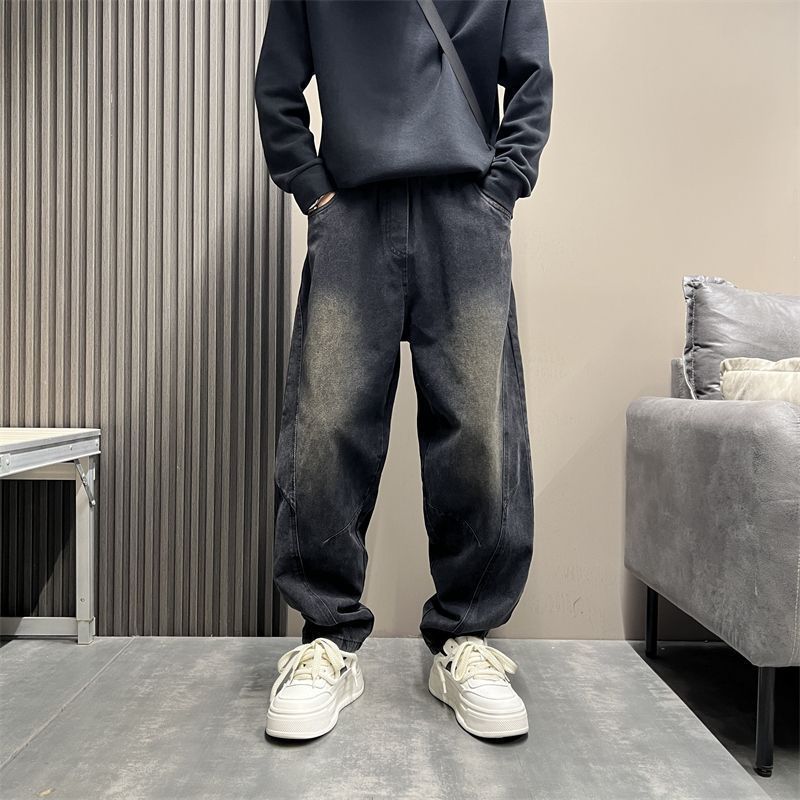 Джинсы мужские JYL Осень Зима Новые Свободные Большого Размера Уличный Стиль Широкие Укороченные Деним L