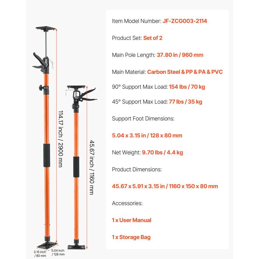 SucceBuy 2/4/8-Pack Cabinet Jack Support Pole Adjustable Steel Telescopic 154 Lbs Capacity for Installing Cabinets Cargo Bars