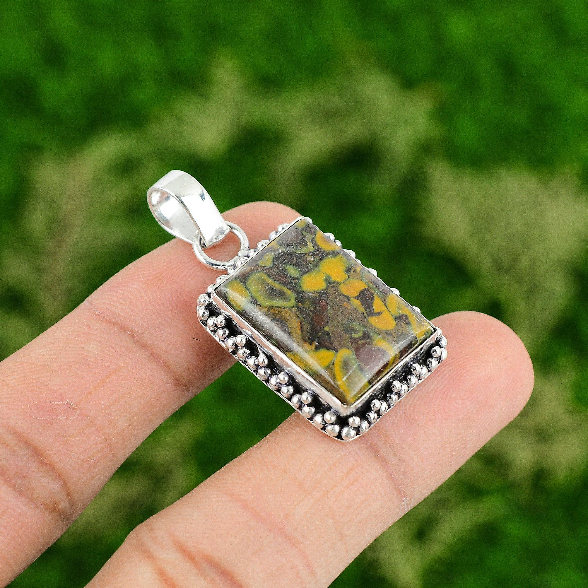 

Daughters Day Deal Sterling Silver Rhyolite Gemstone Bezel Boho Pendant Jewelry