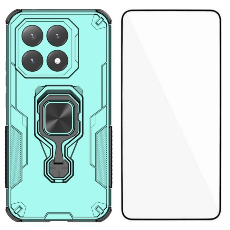 

For Xiaomi 15T Phone Case WANLONFENG PC TPU Back Cover Kickstand with Tempered Glass