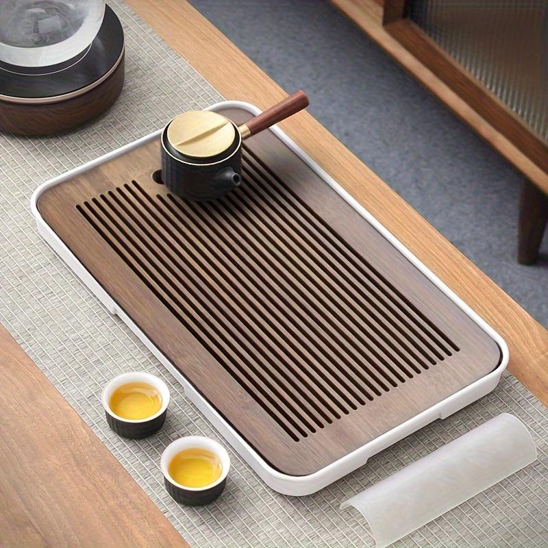 1ks Bambusový čínský Kung Fu podnos na čaj se zásobníkem vody Malý čajový stolek Podnos na čajové nádobí Hrnek na čaj Odkapávací podnos pro domácí čajovnu Restaurace Hotelový čajový doplněk