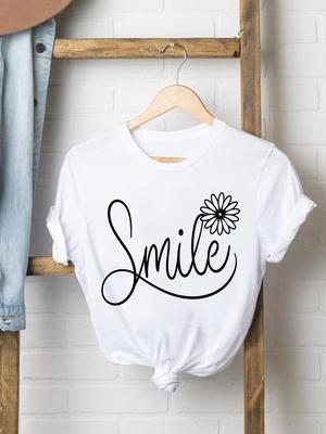 (Asian Size) Women Fashion Tee Top Clothing T Shirt Woman Print Female Letter Trend 90s Flower Short Sleeve Graphic T-shirts