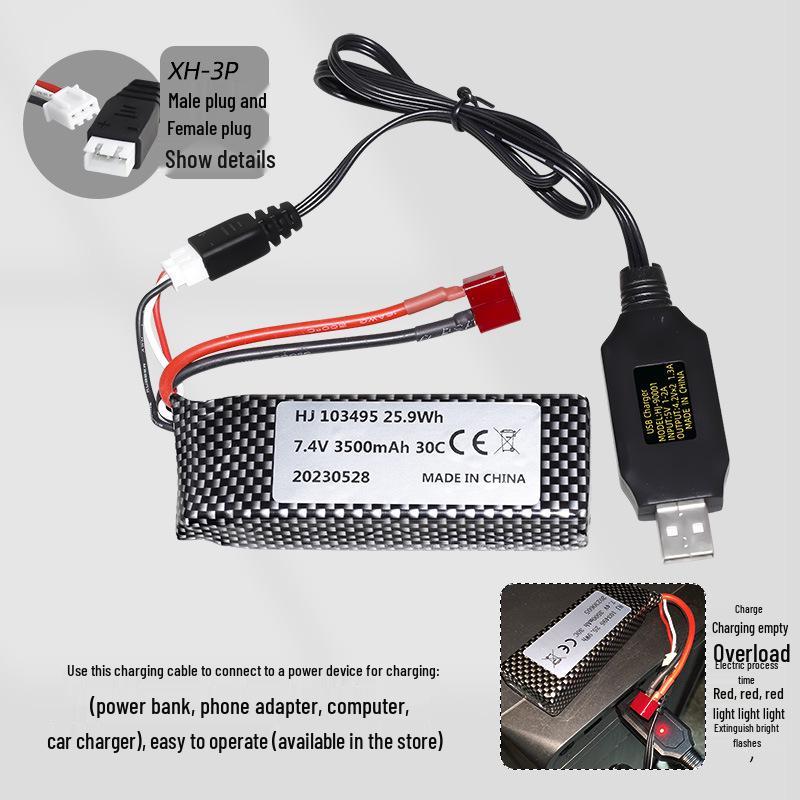 7.4V 3500mAh 30C Lithium Battery for Weili 144001/124018/124019 RC Cars