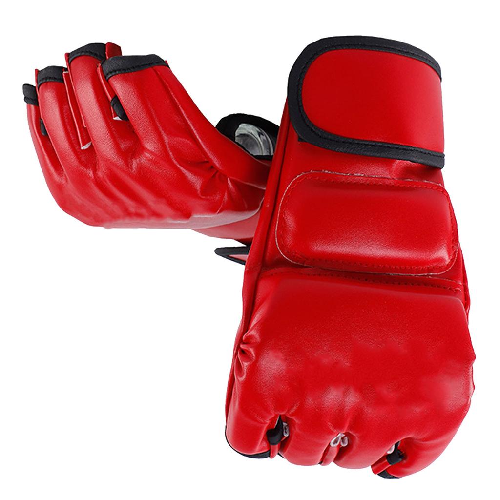 Unisex MMA Gloves Half Finger Boxing Gloves with Open Palms for Combat Fighting Training Red