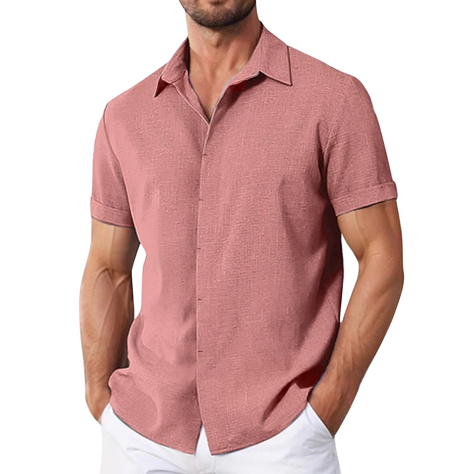 

Мужская летняя однотонная рубашка с лацканами и короткими рукавами, мужская повседневная модная рубашка с короткими рукавами XL арбуз красный