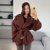 2026 Fall Winter Womens Trench Coat Slim Belted Oversized Lapel Street Style Commute Outerwear