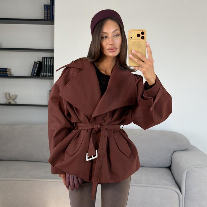 2026 Fall Winter Womens Trench Coat Slim Belted Oversized Lapel Street Style Commute Outerwear