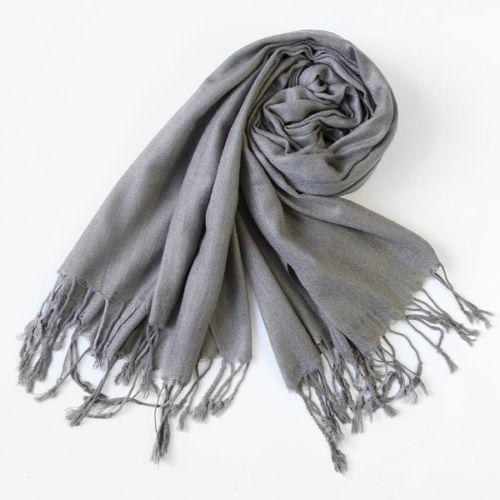 

Теплый Зимний Женский Кашемировый Шелковый Однотонный Длинный Шарф-Пашмина серый