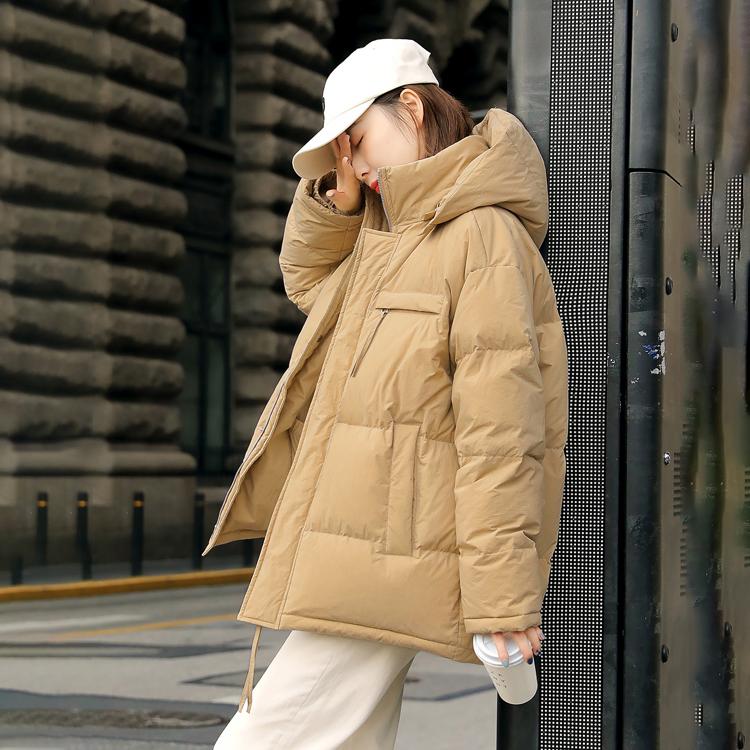 

Пуховик с капюшоном однотонный женский зимний короткий новый модный белый утиный пух большого размера One Size