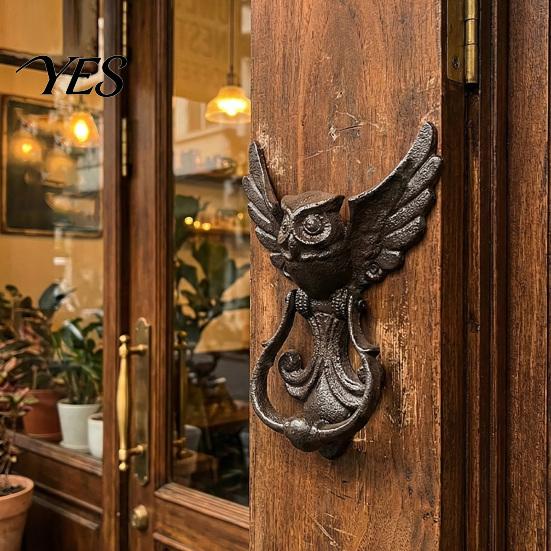 Eingangstürgriff Vintage Gusseisen Eulenklopfer, Schmiedeeisen Hohl Geschnitzt Wanddekor, Kunst Verdickt Rostbeständig Schrankzuggriff, Vorgebohrt