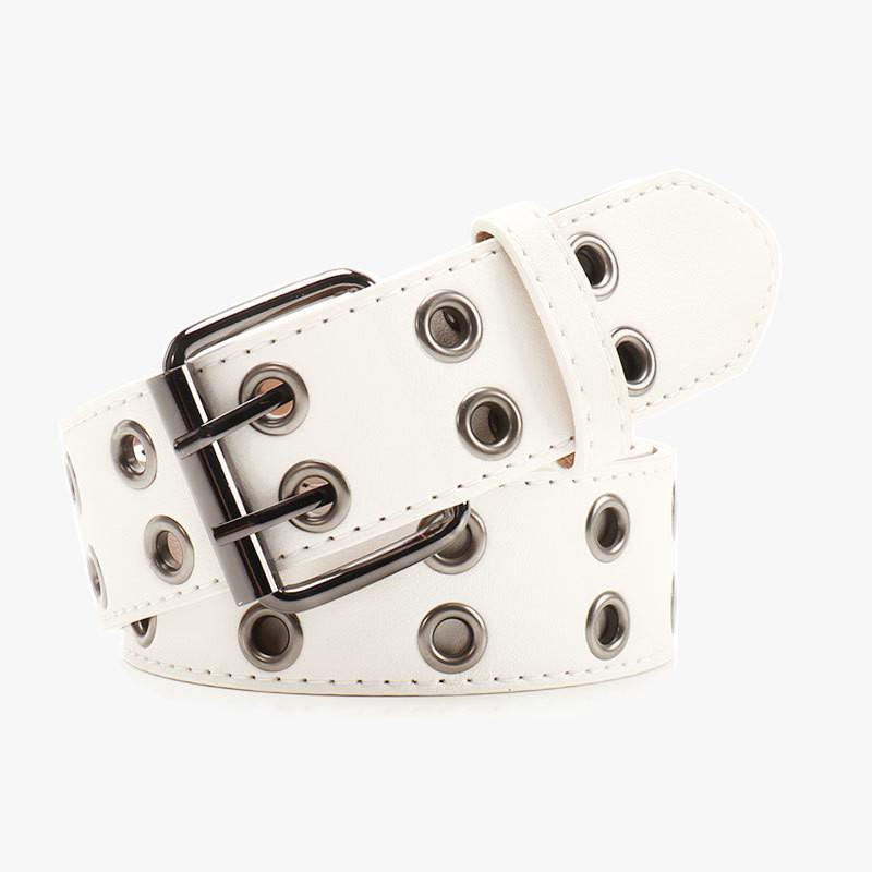 Punk Street Style Double Row Hole Women Casual Belt For Daily Versatile