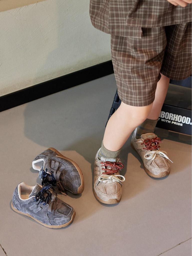 Children's 2025 Autumn/Winter Genuine Leather Leopard Print German Training Shoes: Boys' Versatile Style, Girls' Retro Student Sports Sneakers.