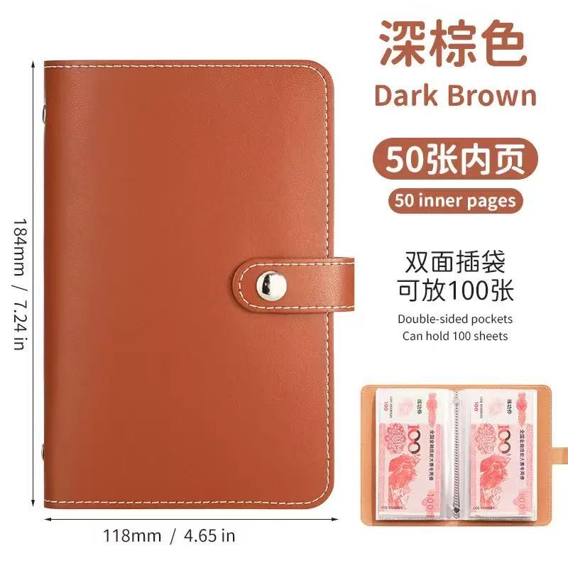 

1 Книга для хранения банкнот из ПУ-материала, вмещает 100 банкнот, с фотографиями банкнот, марками, книга для хранения банковских карт коричневый