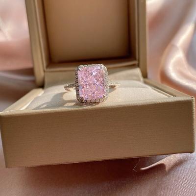 S925 Sterling Silver High Carbon Barevný drahokam Zářivý broušený obdélníkový prsten Žena Svatební dárek Šperky