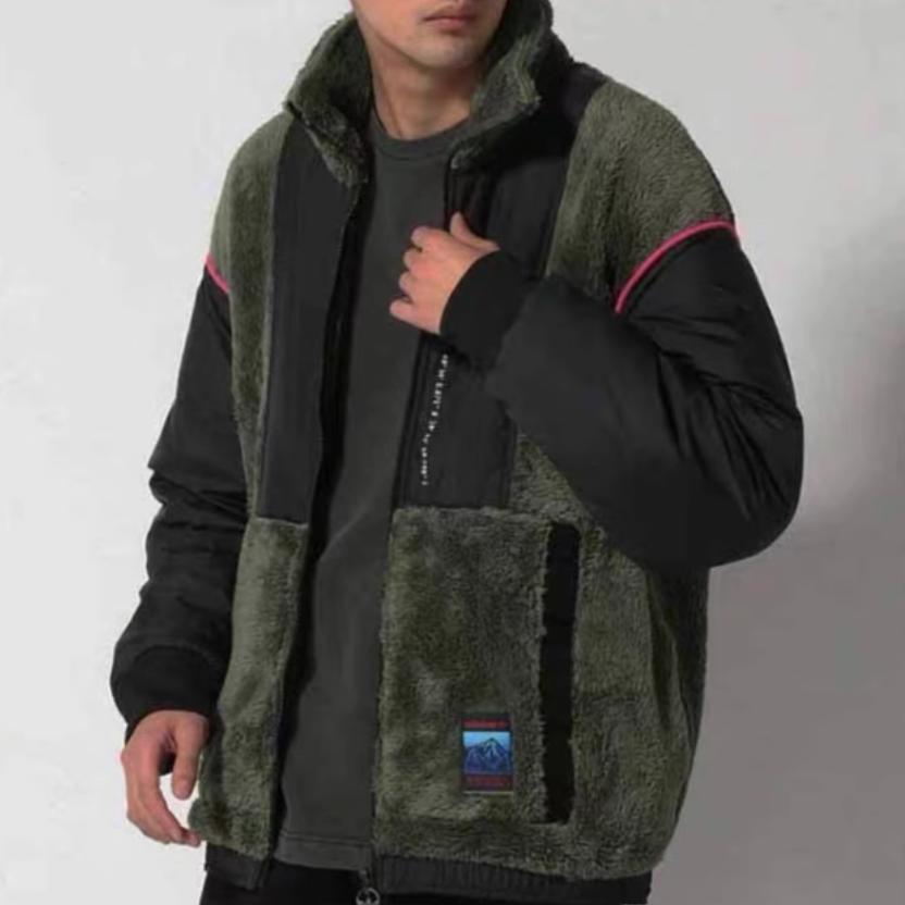 Adidas Originals Trefoil Adv Sherpa Jacket Colorblock Stand-Collar Sport Coat Men Outerwear Green GV0927