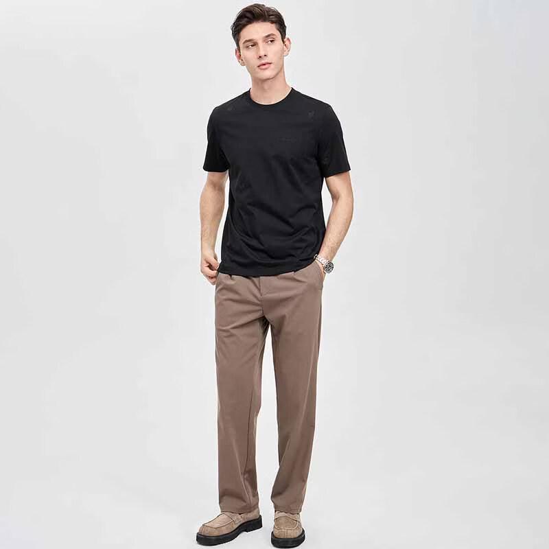 SEPTWOLVES Men's Embroidered Ice Silk Round Neck T-shirt