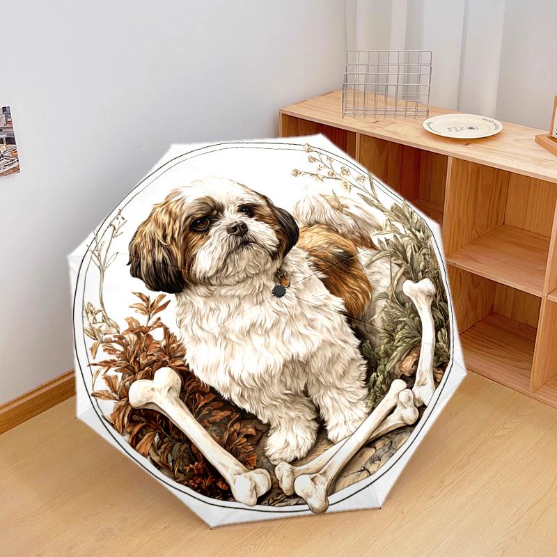 1 PC Automatic Folding Umbrella - Shih Tzu Pattern, Portable & Foldable Design with 8 Ribs, Christmas Birthday Gifts