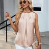 Women Summer Sleeveless O Neck pleated solid color Slim Fit Vest Top