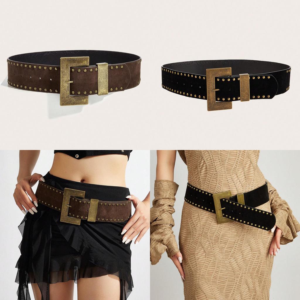 Fashion Riveted Waist Belt With Alloy Closure For Trendy Outfits