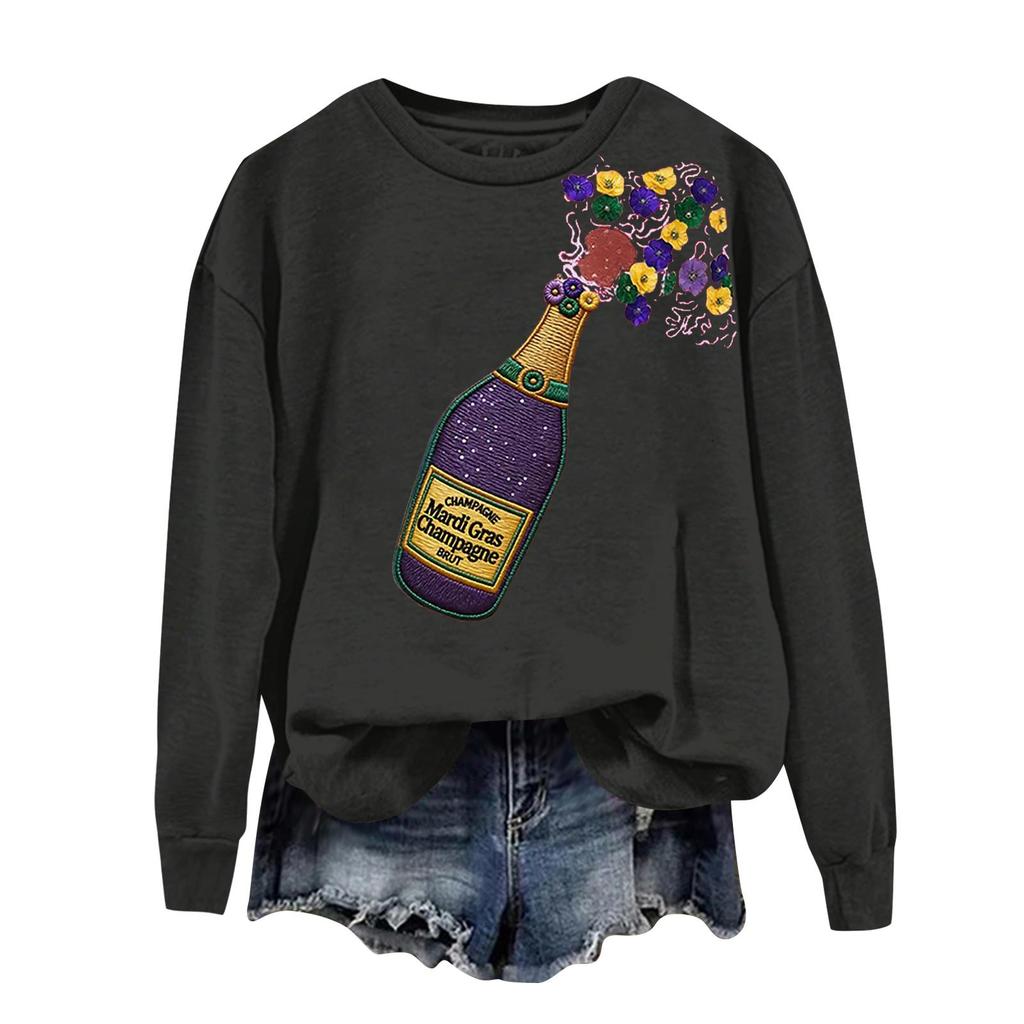 Damenmode Bedrucktes Langarm Locker Rundhals Sweatshirt Top