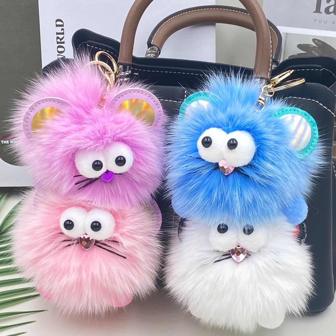 1 шт. новый пушистый помпон мяч сумка автомобиль кулон брелок для ключей милый подарок — фото 7