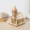 3PCS Wooden Village Houses LED Table Christmas Cabin Farmhouse Desktop Ornament Mini Wooden House for Holiday Home Decoration