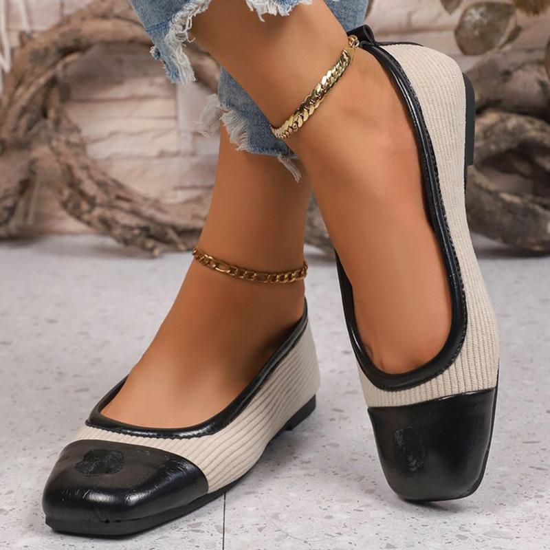 Fashion Concise Mix Color Corduroy Flats Shoes Women Spring Autumn Plus Size Shallow Flat Shoes Woman Square Toe Casual Shoes Female