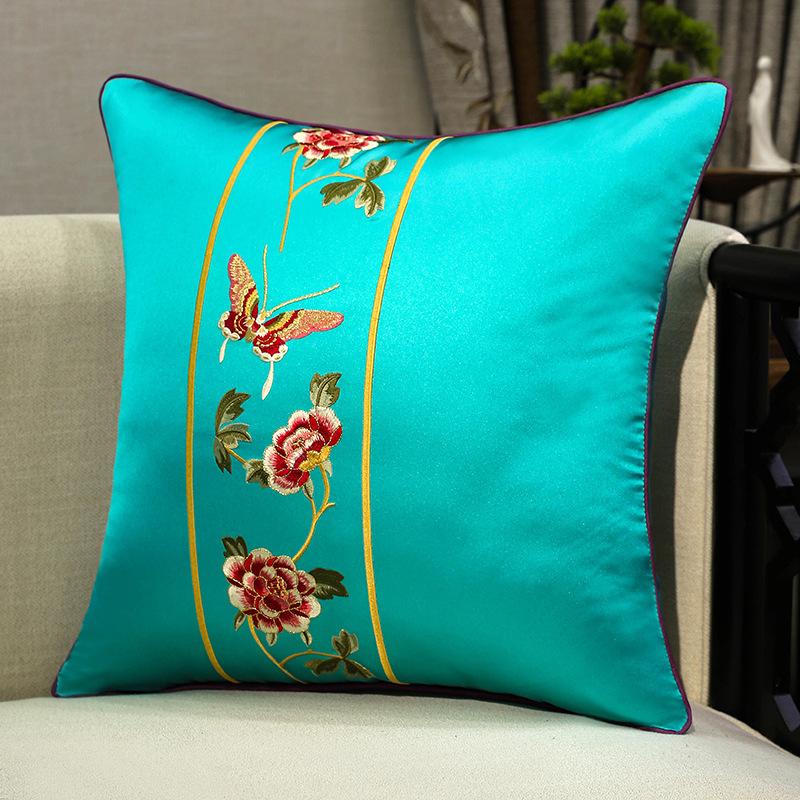 Chinese-style Embroidery Throw Pillow Redwood Sofa Cushion Cover Headboard Flowers Solid Wood Chair Lumbar Support Cushion Cover