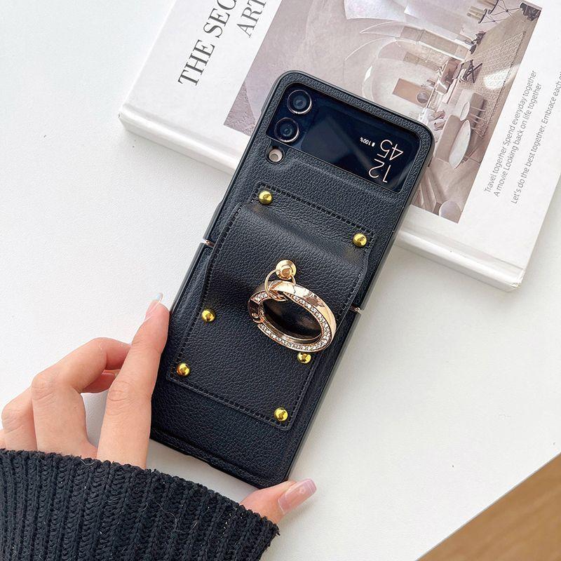Applicable To Samsung Zflip4 Mobile Phone Case F7110 Folding Screen W24flip Bracket Leather Flip5 High-end Hard Case