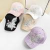 Compressed Pleated Bubble Small Floral Baseball Cap for Women Lace Beads Flowers Sun Protection Hat Sun Protection Breathable Baseball Cap