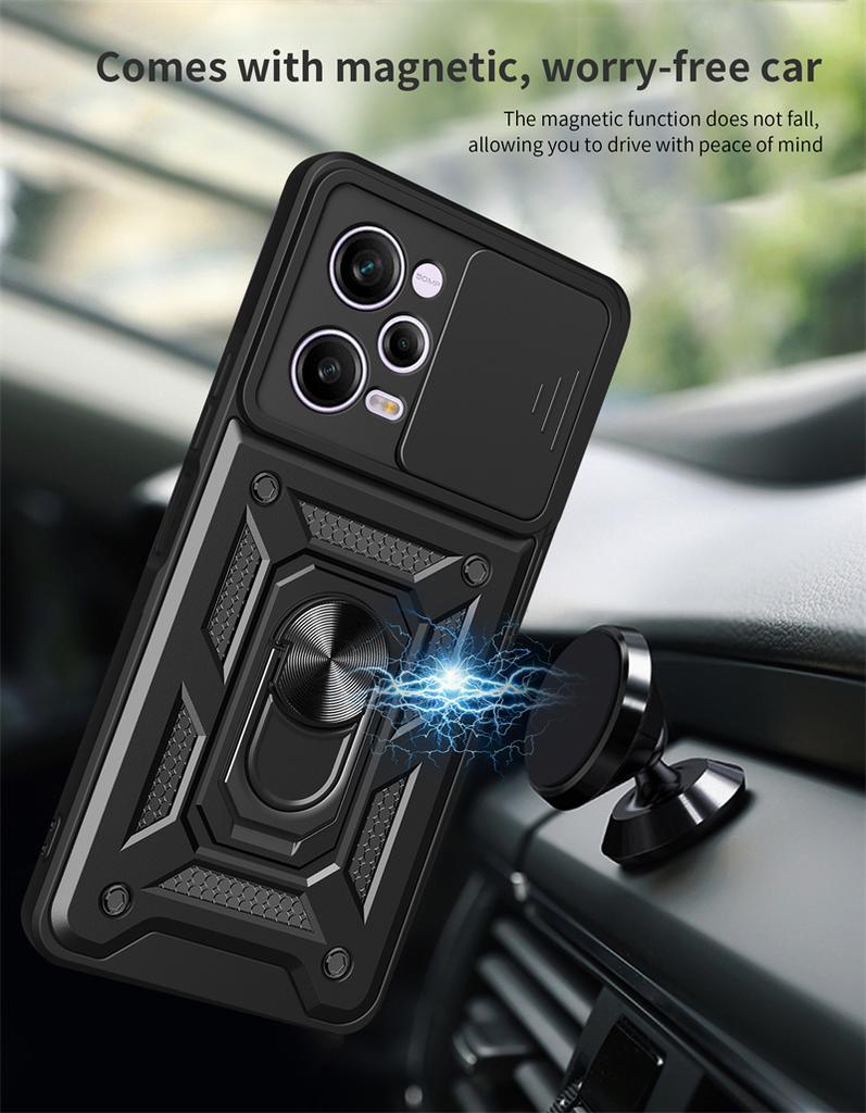 Shockproof Slide Lens Armor Funda For Xiaomi Redmi Note 12 Pro Plus 12S Note12 4G 5G Case Ring Stand Back Cover for Redmi 12 12C