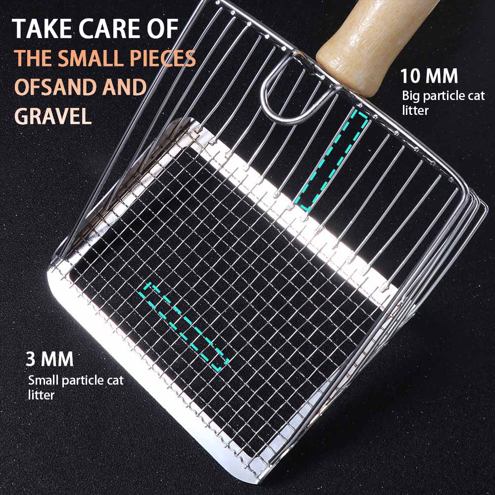 Wooden Handle Cat Litter Scoop 2 In 1 Kitten Toilet Cleaning Tool Pet Litter Shovel  Litter Box