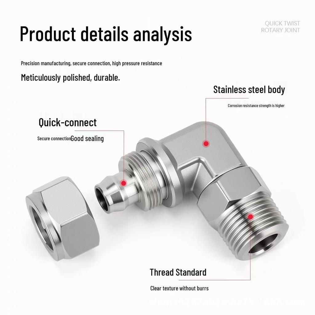 304 Stainless Steel 90° Quick-Connect Swivel Elbow Pneumatic Hose Fitting
