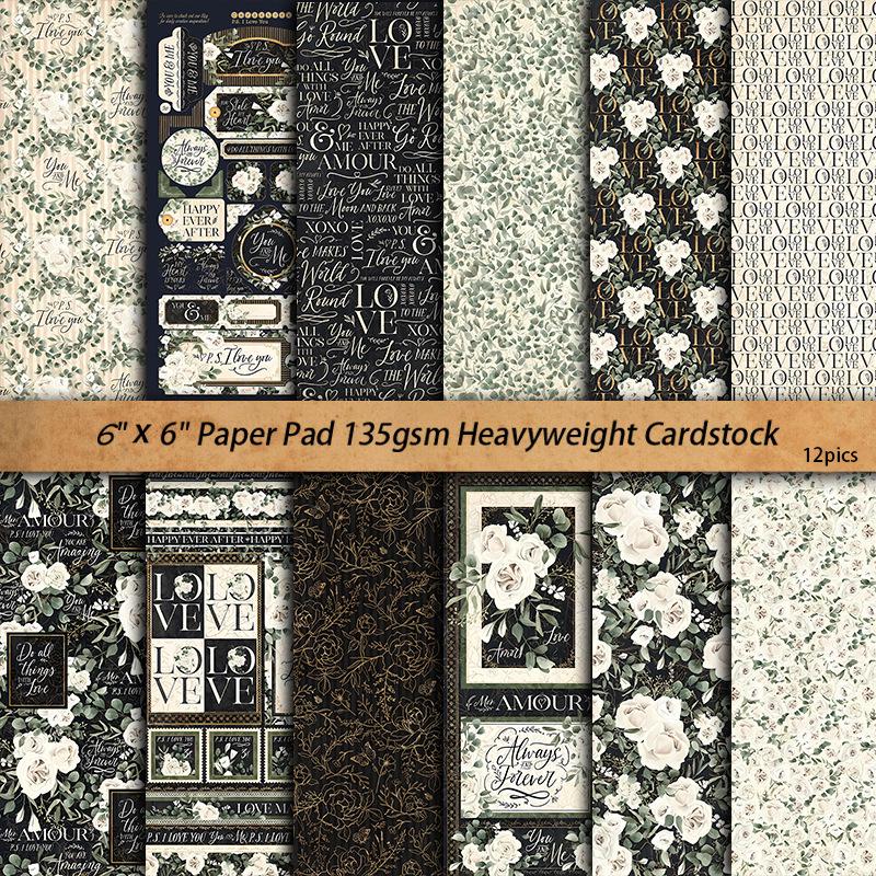 Vintage Dark Style Love Magic Backgrounds: 12 Large Sheets of Decorative Paper