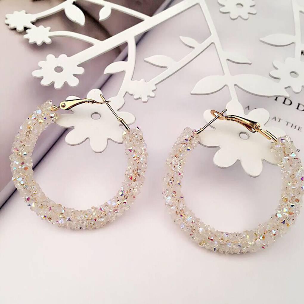 Rhinestone Large Circle Design Women Girls Earrings Ear Studs Plating Alloy Earrings Jewerly Gifts