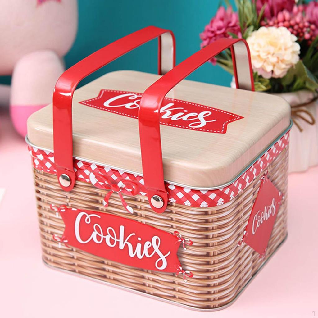 Cookie Tin Candy Box Countertop Treats Decorative Metal Snack Jar Storage Container for Food Tea