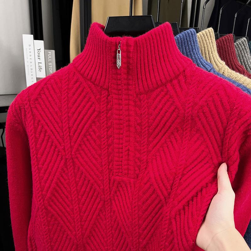 Men's Autumn/Winter Zipper Knit Sweater: Thick, Warm, Half-high Collar, Casual Style