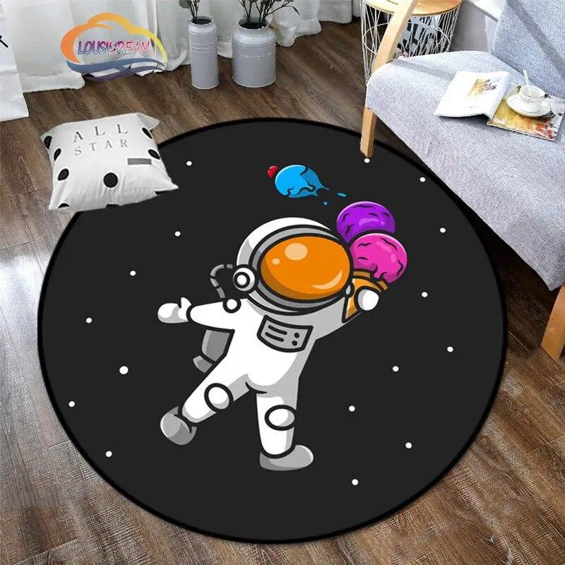 Space Universe Vector Ufo and Many Planets In Galaxy Round Bedroom Floor Mat Cosmos  solar system pattern Decoration Carpets