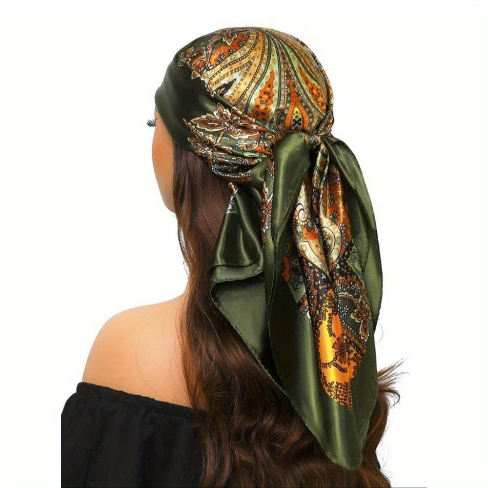 Female Bohemian Style Paisley Printed Square Scarf, Vintage Fashion Headscarf, Fashion Hair Accessories For Women And Girls