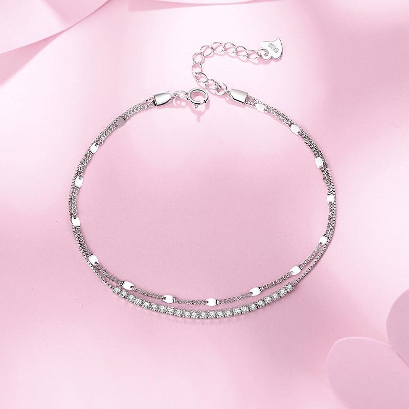 Tancise 925 Sterling Silber Zirkon Armband Schmuck Geometrische Perlenkette Gliederarmbänder Mode Feines Hochzeitsgeschenk für Freundin Frauen