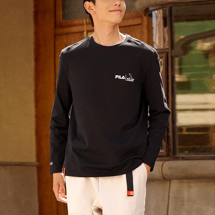 FILA Fw22 Round Neck Simple Casual Comfortable Long Sleeve T-Shirt Men Tops Black F11M249212F-BK