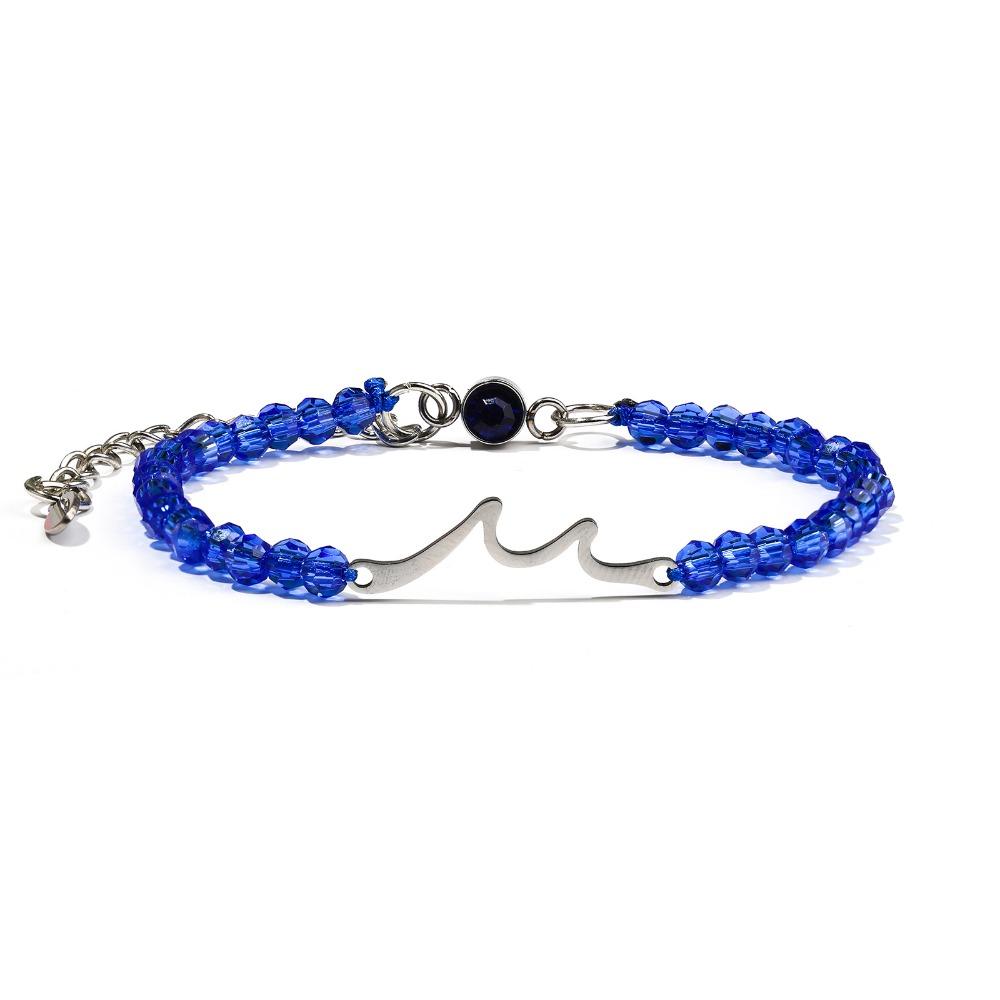 Wave Silver Bead Bracelet Wave Pendant Lobster Buckle Adjustable Silver Bead Bead Sister Wave Silver Bead Bracelet