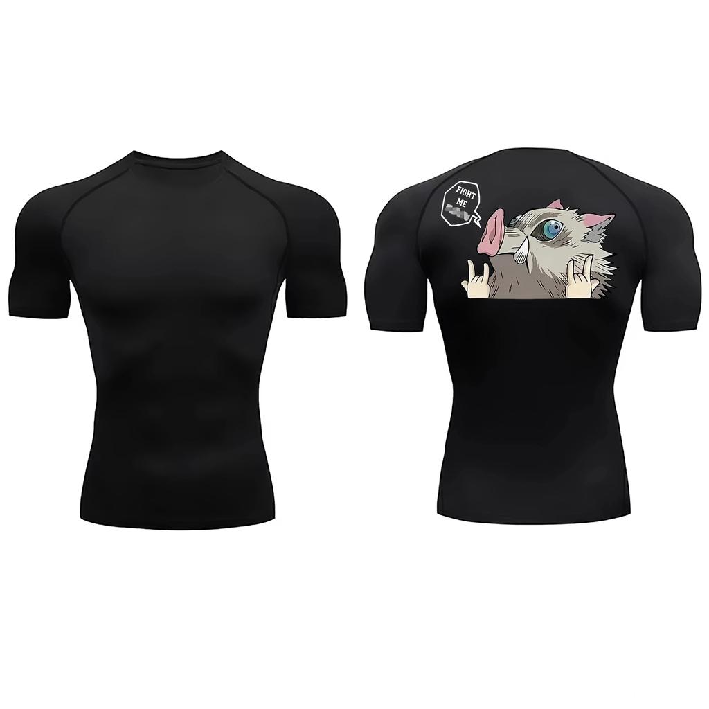 Men's Anime Compression Shirt Short Sleeve Quick Dry BJJ Rash Guard Jiu Jitsu Gym Workout Top ZY0097