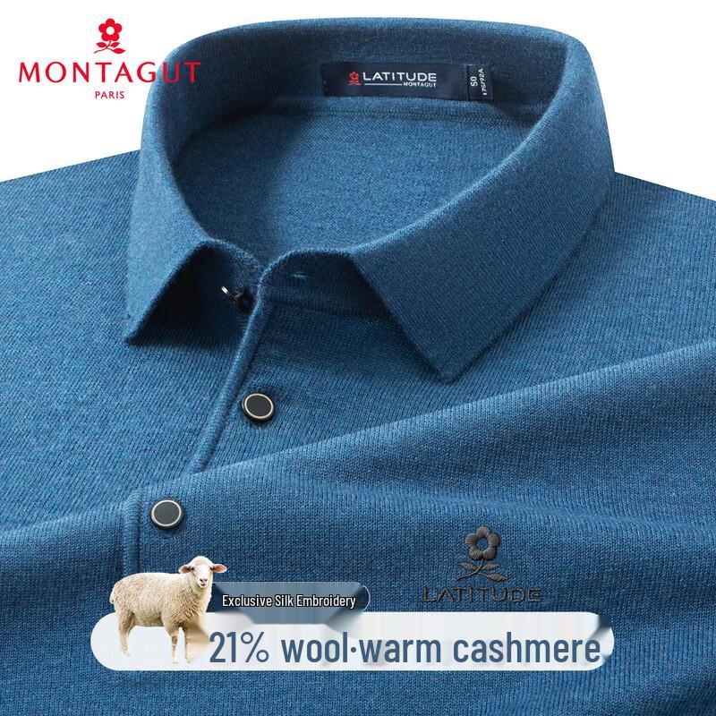MONTAGUT Men's Cashmere Wool Blend Polo Collar Knit Sweater