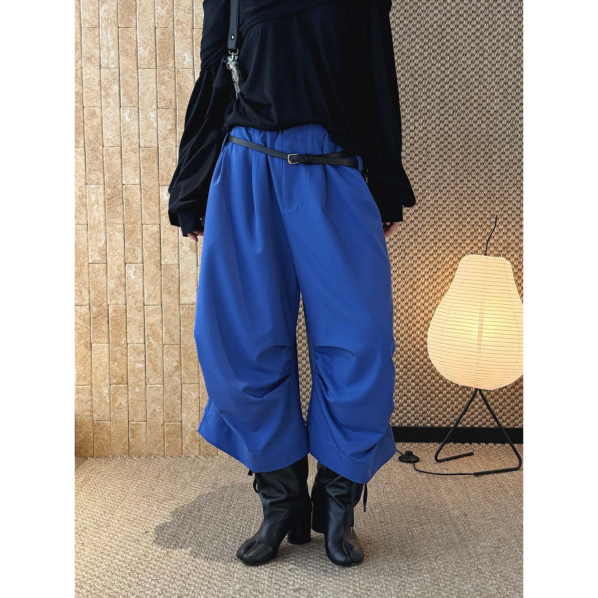 

Louvre Parisian Spring/Summer 3D Pleated Casual Wide-Leg Pants for Women Small синий