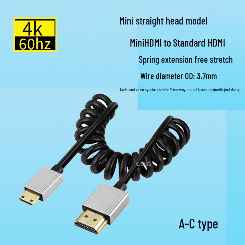 Ultra-thin Retractable HDMI to Mini HDMI 2.0 4K 60Hz Cable for HDTV, Computer, Projector, Camera