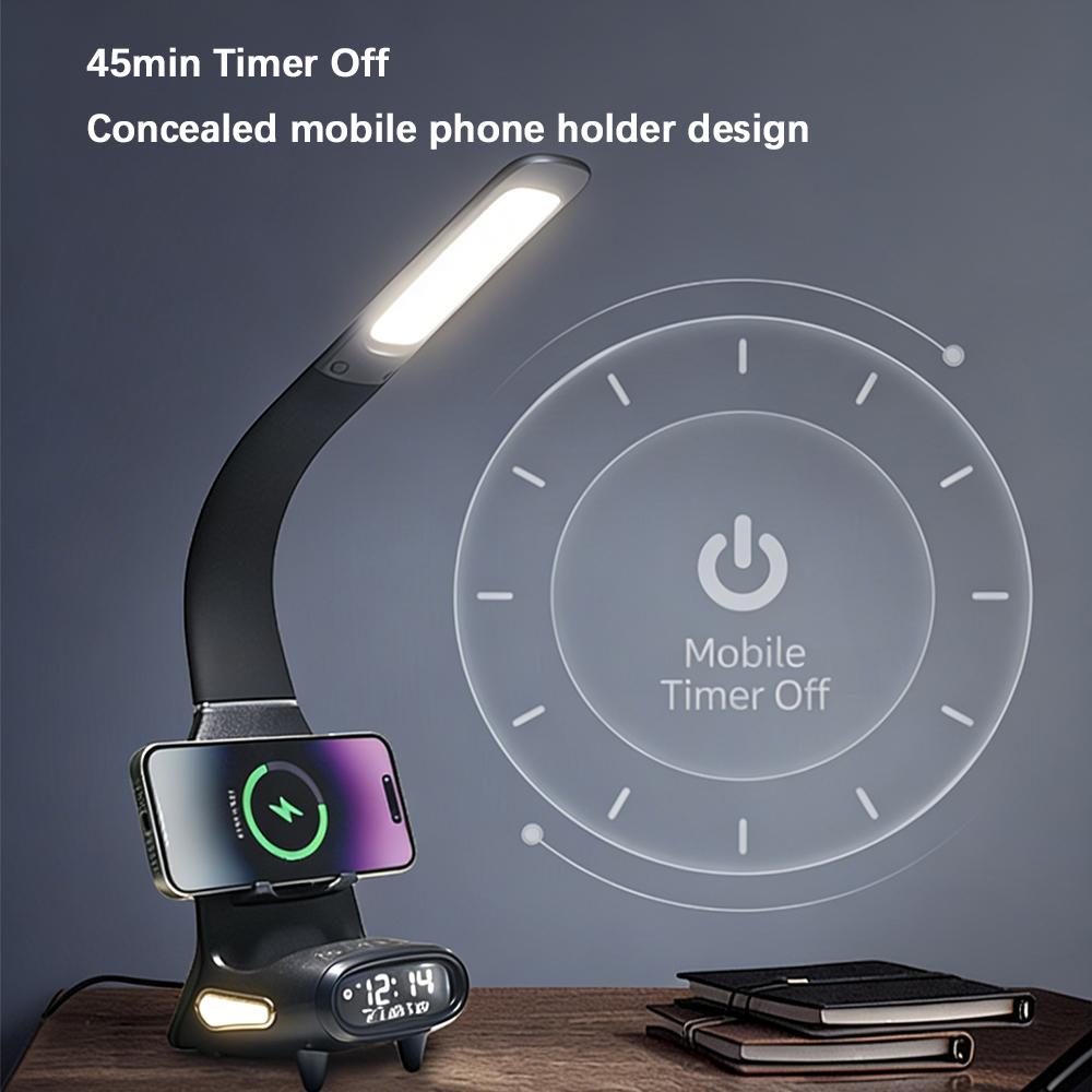NEWSTYLE 15W Wireless Fast Charging Eye-Care Reading Desk Lamp with Inductive Dimming 5-Colour Temperature Timer LED Table Light